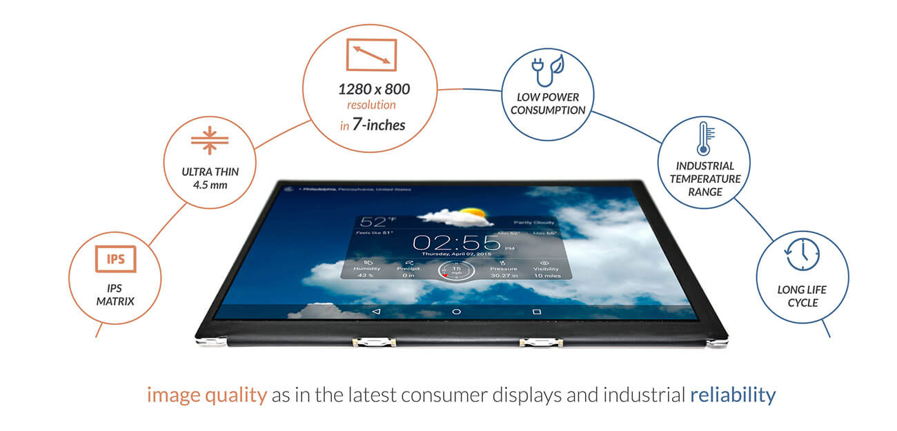 7-inch industrial IPS display with 1280 x 800 resolution