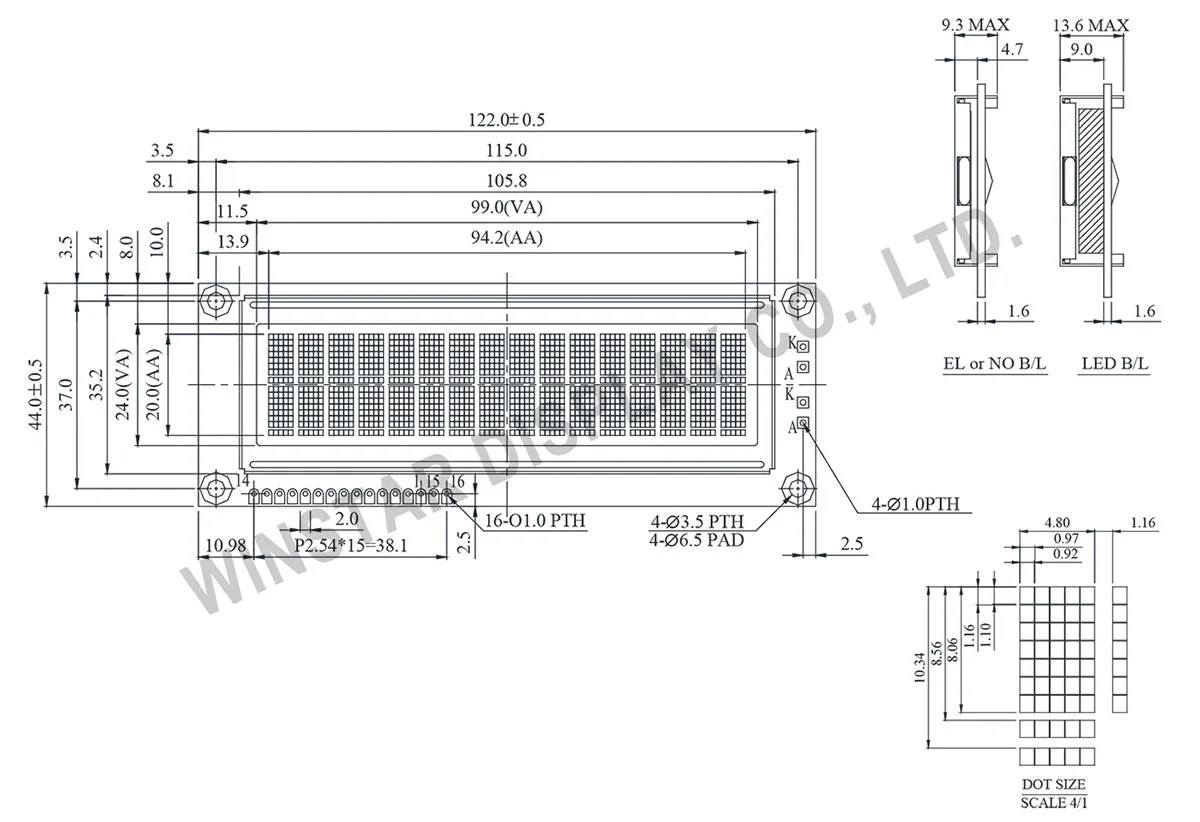 WH1602L3-TFH-EW# - alfanumeryczny wyświetlacz LCD Winstar - obrazek 4