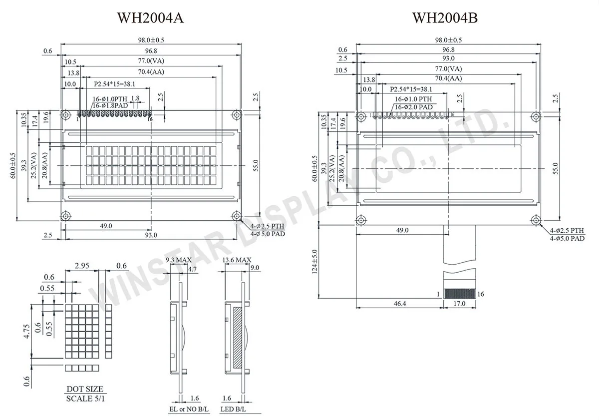 WH2004A2-TFH-JW# - Écran LCD alphanumérique Winstar – Image 4