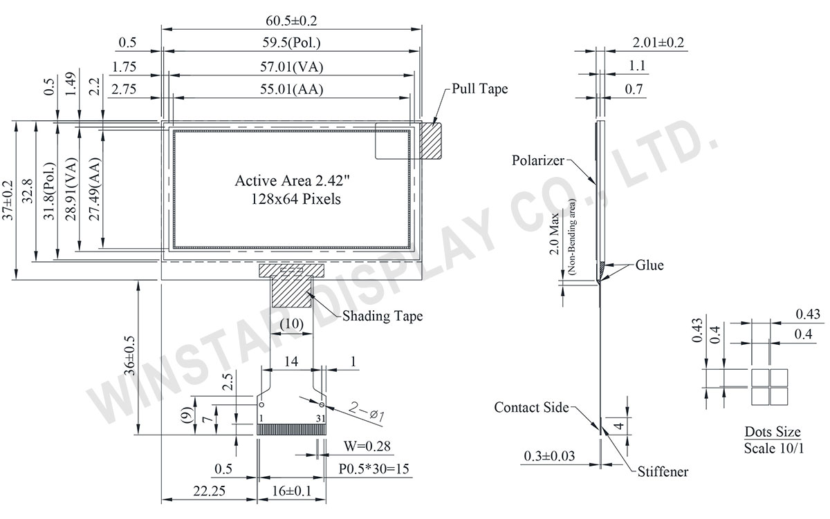 WEO012864ALLPP3N00000 - Graphic OLED display from Winstar Co. - Image 3